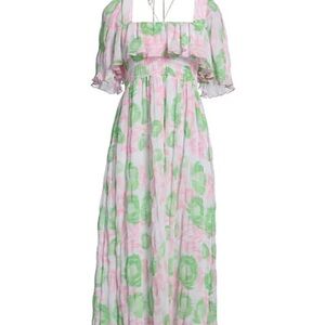 GANNI NWT FLORAL MAXI DRESS Pleated Georgette Midi Smock Dress XL US 20